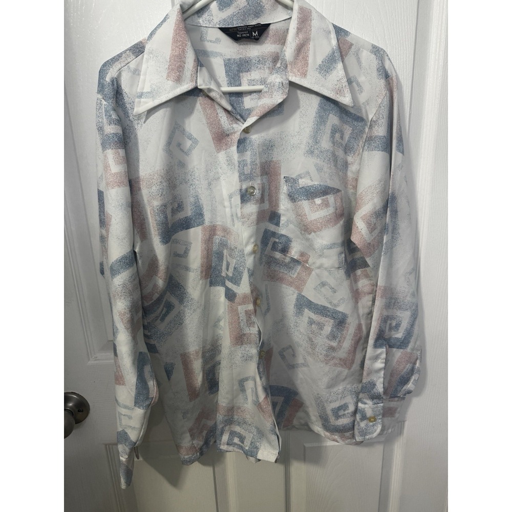 Vintage JC Penney's Men's Geometric Disco Button Up Shirt M 70's Abstract Pastel